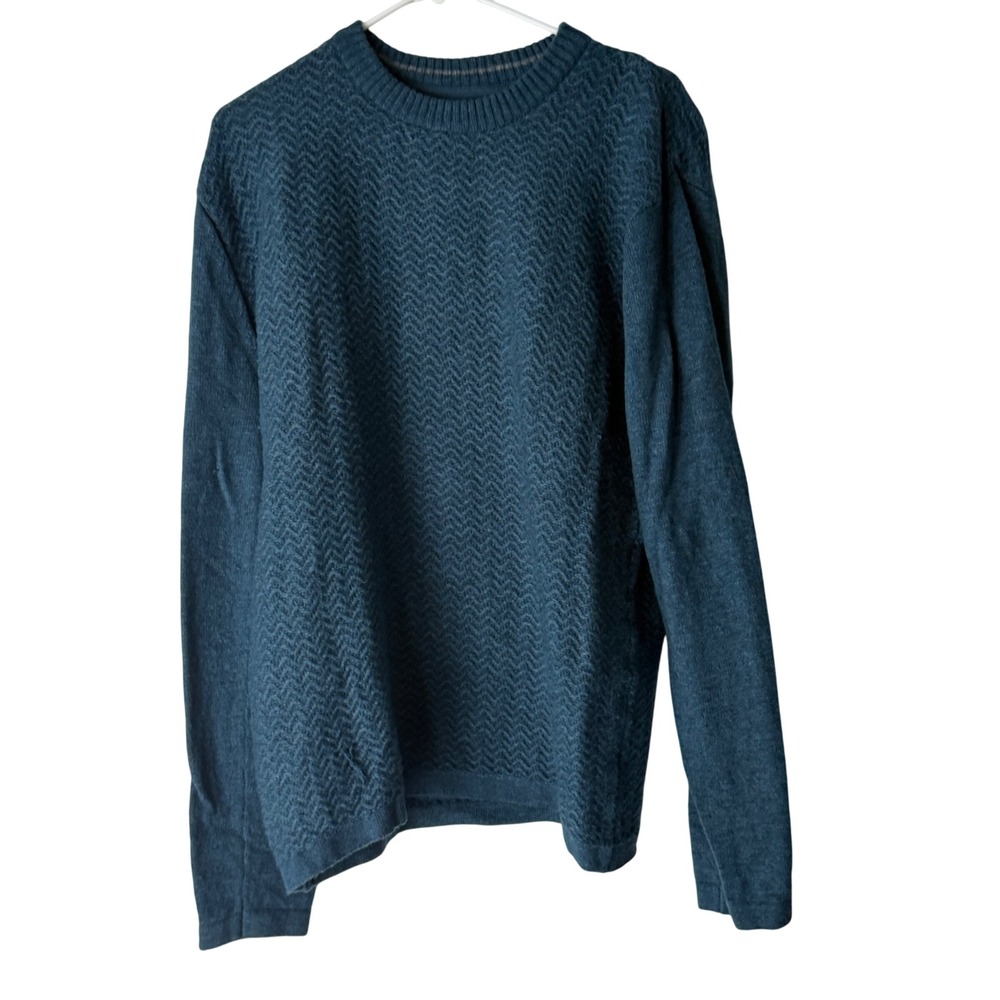 Royal Robbins Vintage 90s Mens Wool Teal Blue Herringbone Knit Sweater L Grandpa